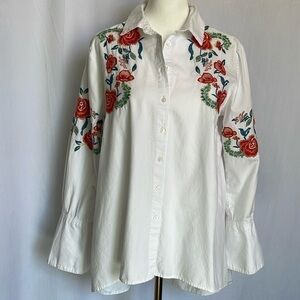 For The Republic Women’s Button Down Top Size S Embroidered Floral Design Hi Low